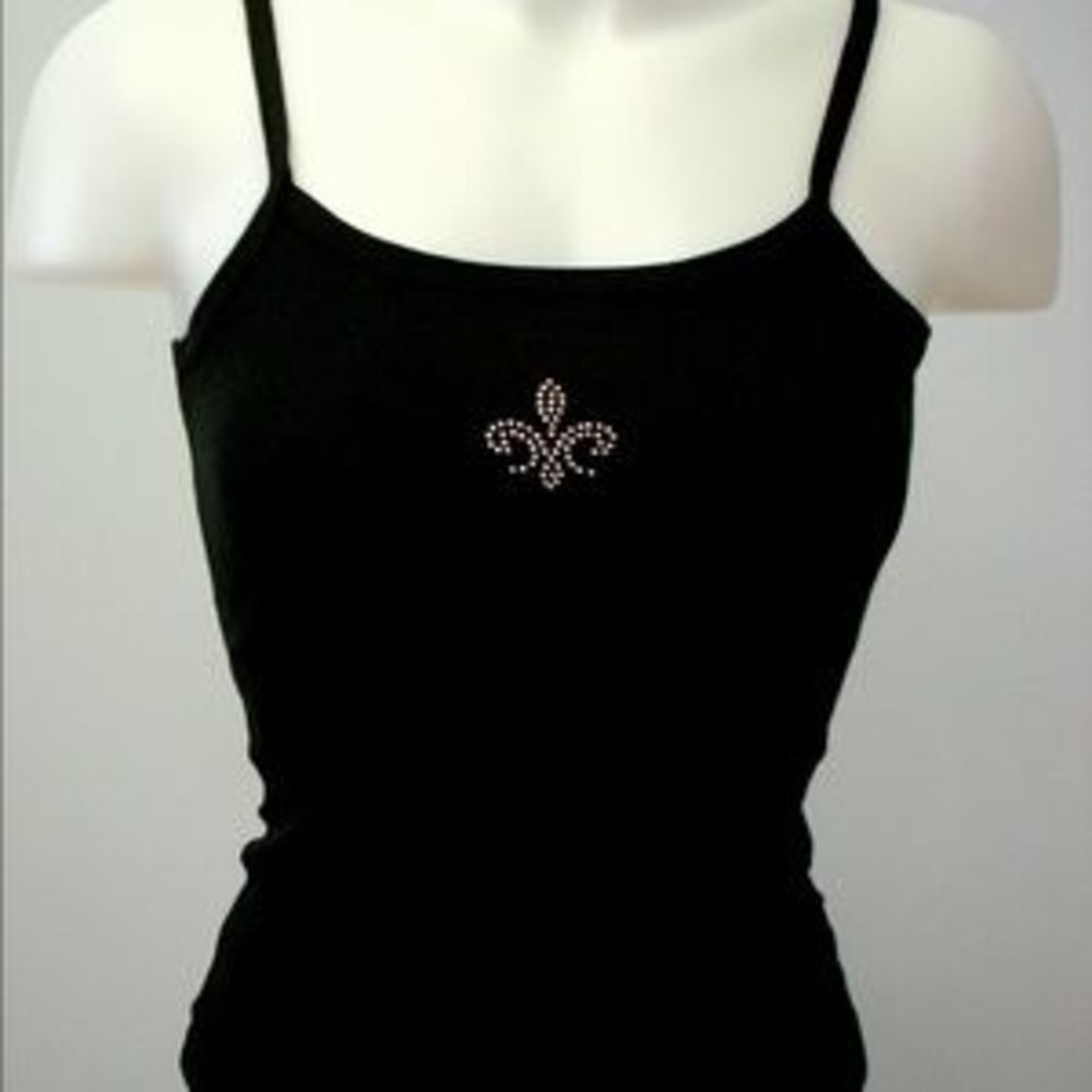 New w/ Tag Crystal Fleur De Lis Black Tank Top